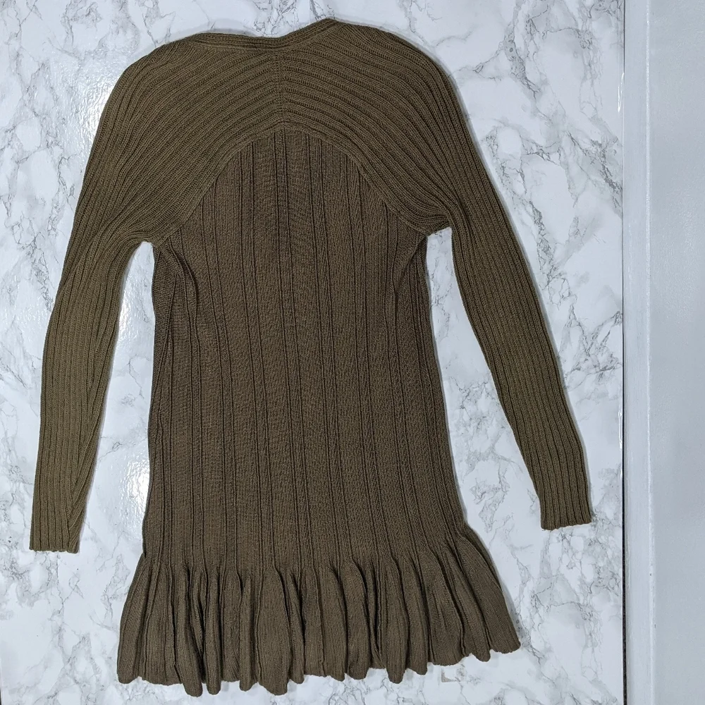 Free People Ribs and Ruffles Olive Tunic Sweater Top XS - Picture 7 of 9